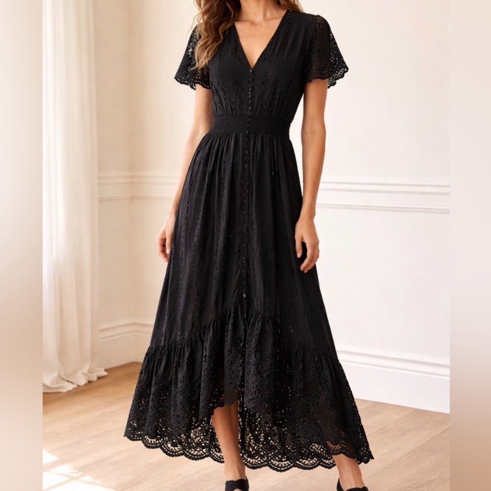 Young Fabulous & Broke Black Eyelet Midi Dress
